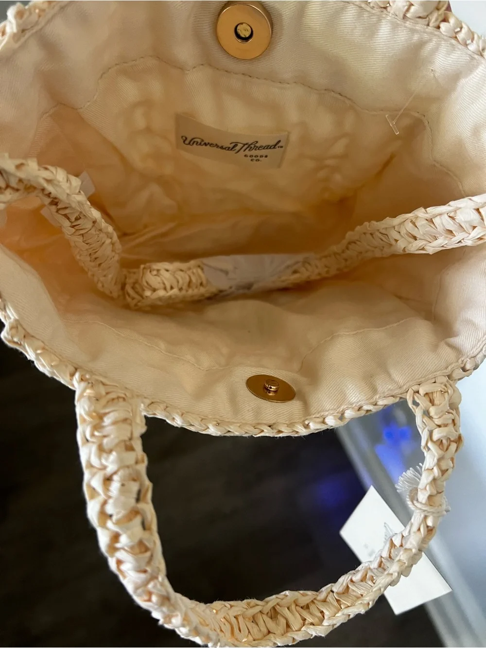Universal Thread Cream Crochet Tote Bag with Black 